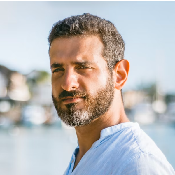 Bearded man outdoor portrait.